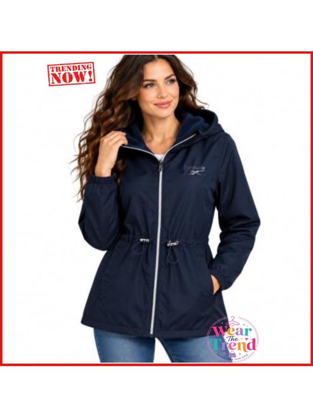 Reebok Womens Windbreaker Jacket Fleece Lined Hooded Coat